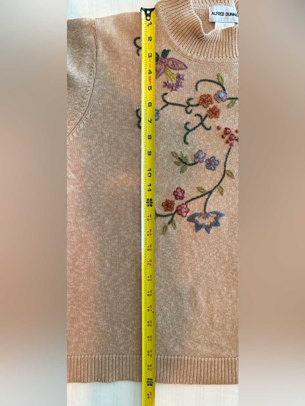 Alfred Dunner Vintage Embroidered Sweater Heathered Tan Floral Pattern Fall - Picture 12 of 13